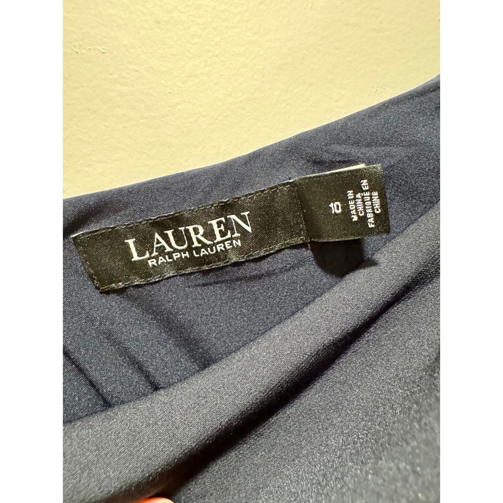 Lauren Ralph Lauren Navy One Shoulder Puff Sleeve Ruched Sheath Dress 10 - Picture 4 of 7